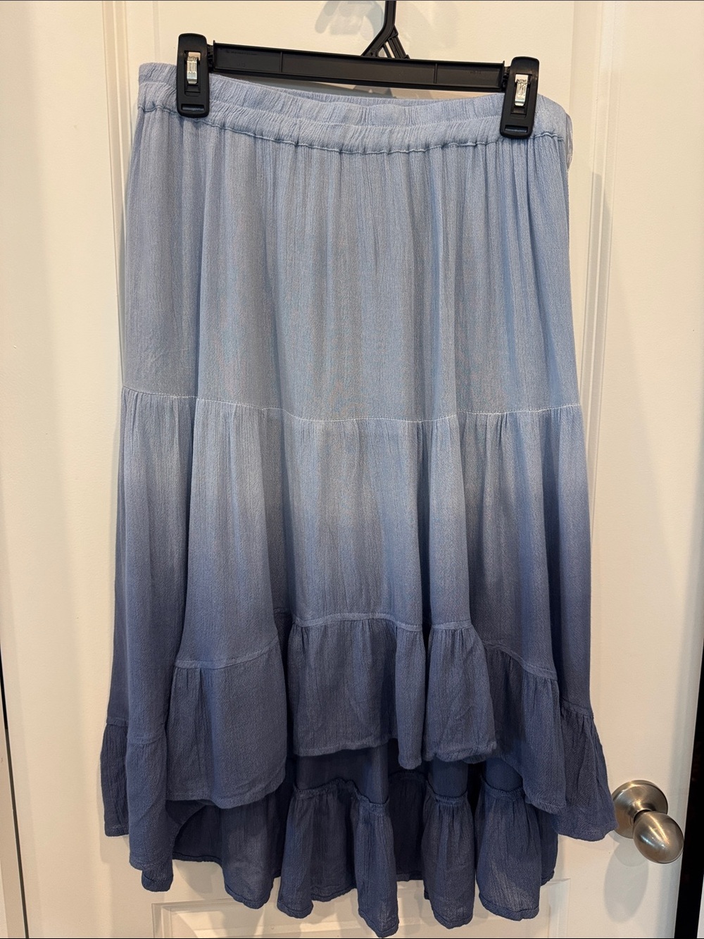 Studio West Ombre Blue High-Low Tiered Maxi Skirt